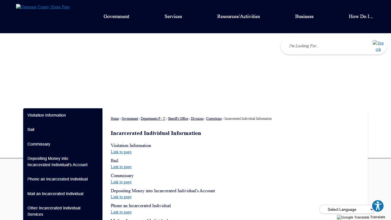 Incarcerated Individual Information | Chemung County, NY